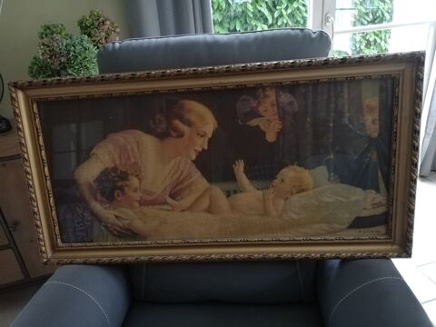 Tableau scène familiale cadre doré vintage 110 Montrichard (41)