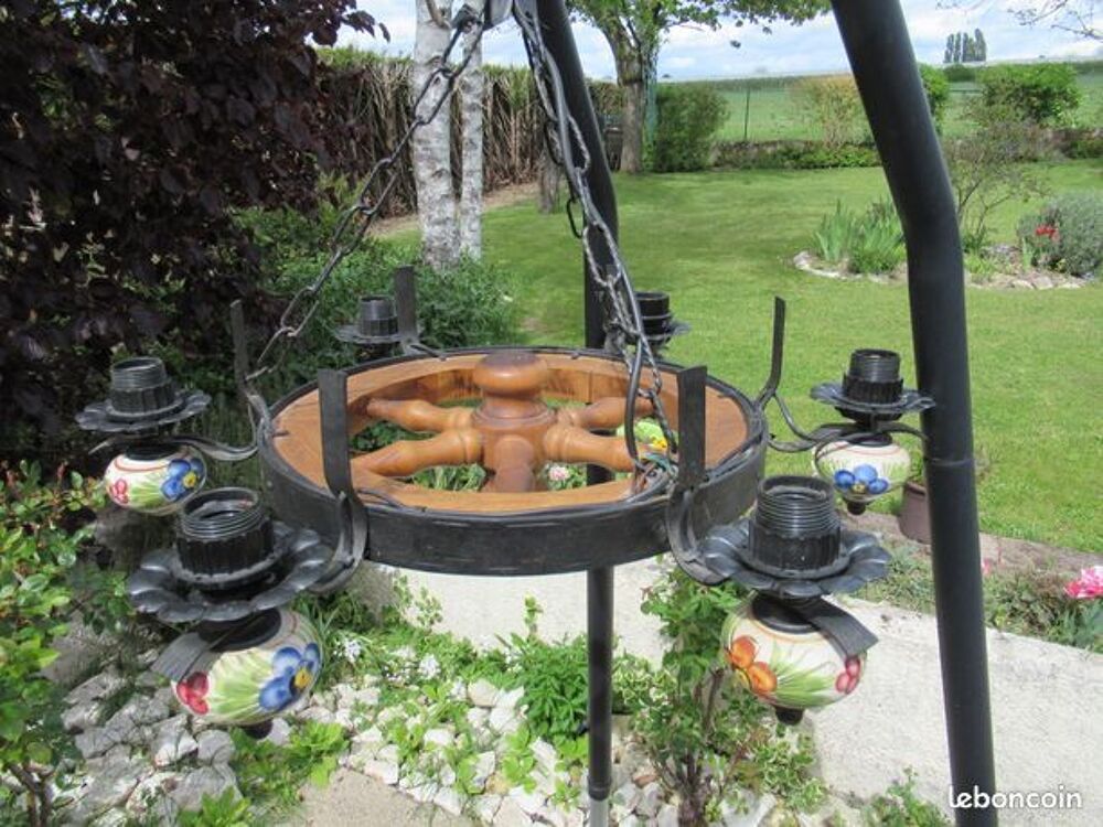  luminaire bois et porcelaine en parfait &eacute;tat Meubles