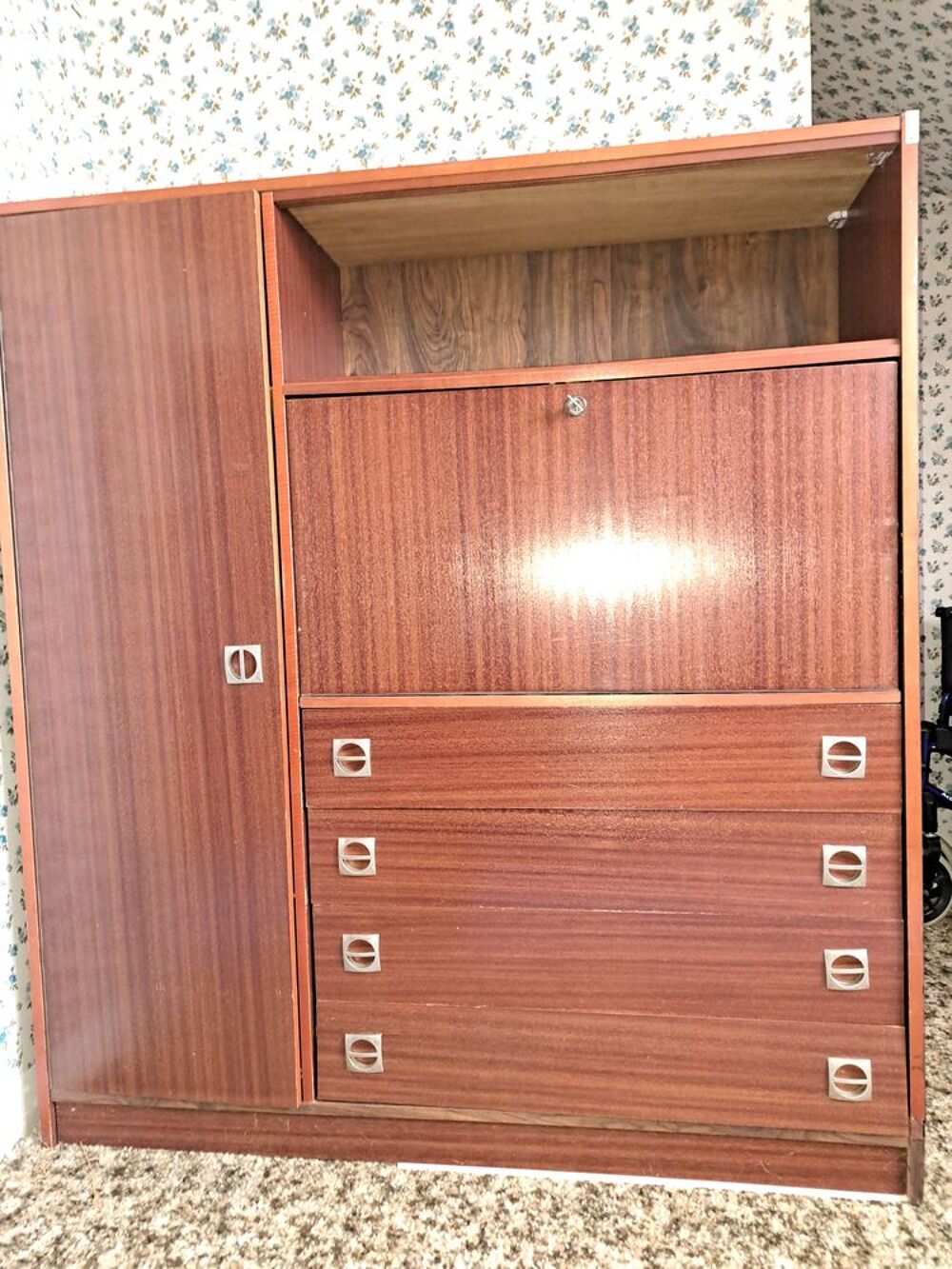 Secr&eacute;taire en bois vernis ou meuble machine &agrave; coudre Meubles
