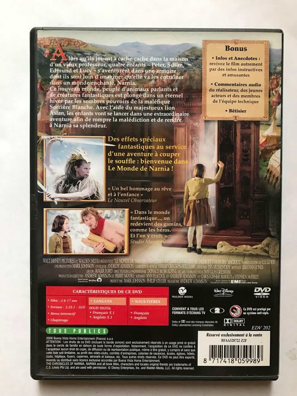DVD Narnia chapitre 1: le lion, la sorci&egrave;re blanche et l?armoire magique DVD et blu-ray