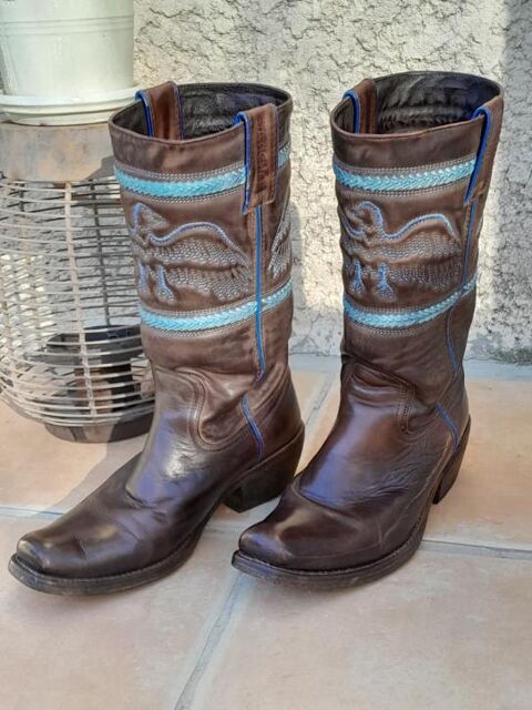 Bottes cuir western hautes - femme - marron - marque SANCHO  0 Narbonne (11)