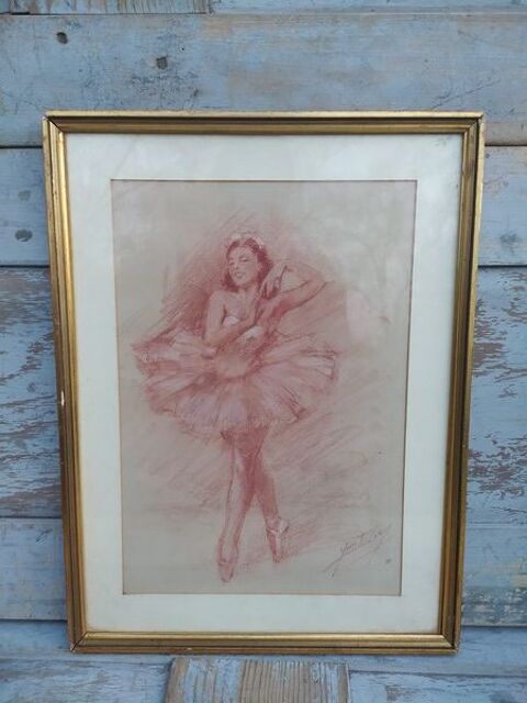Dessin Sanguine Danseuse de Ballet Ballerine Signé 120 Loches (37)