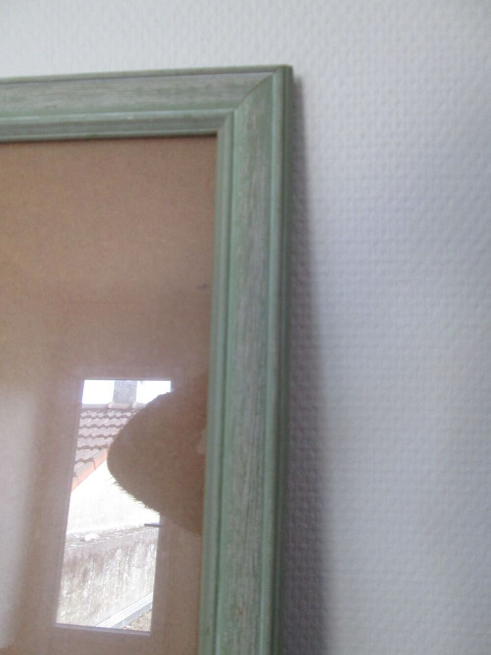 Grand cadre vert p&acirc;le en bois avec verre Décoration