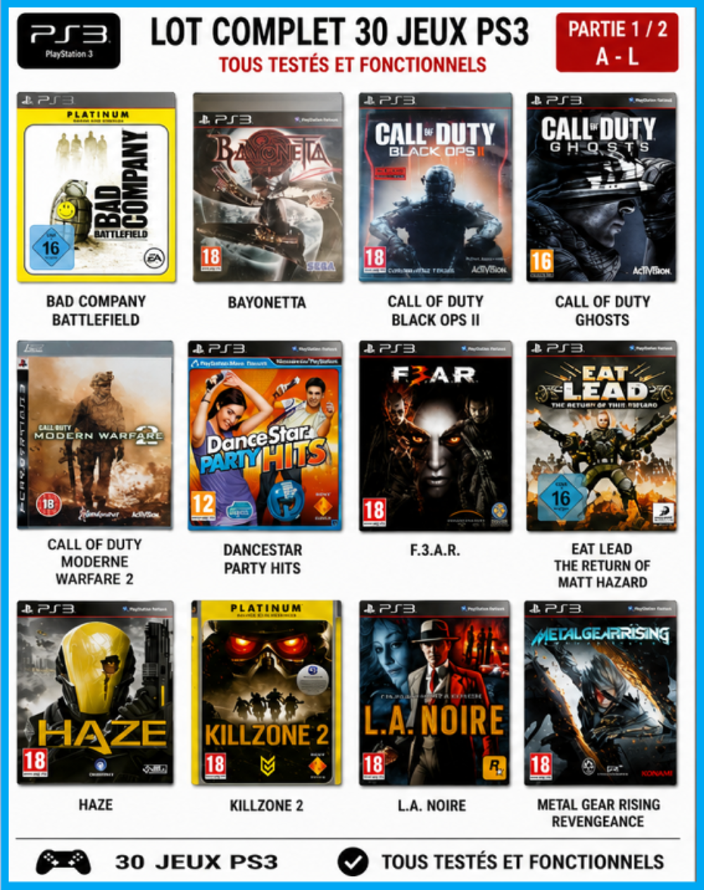 JEUX PS3 + coffre sports pack bigben 11 pi&egrave;ce tous neuf Consoles et jeux vidéos