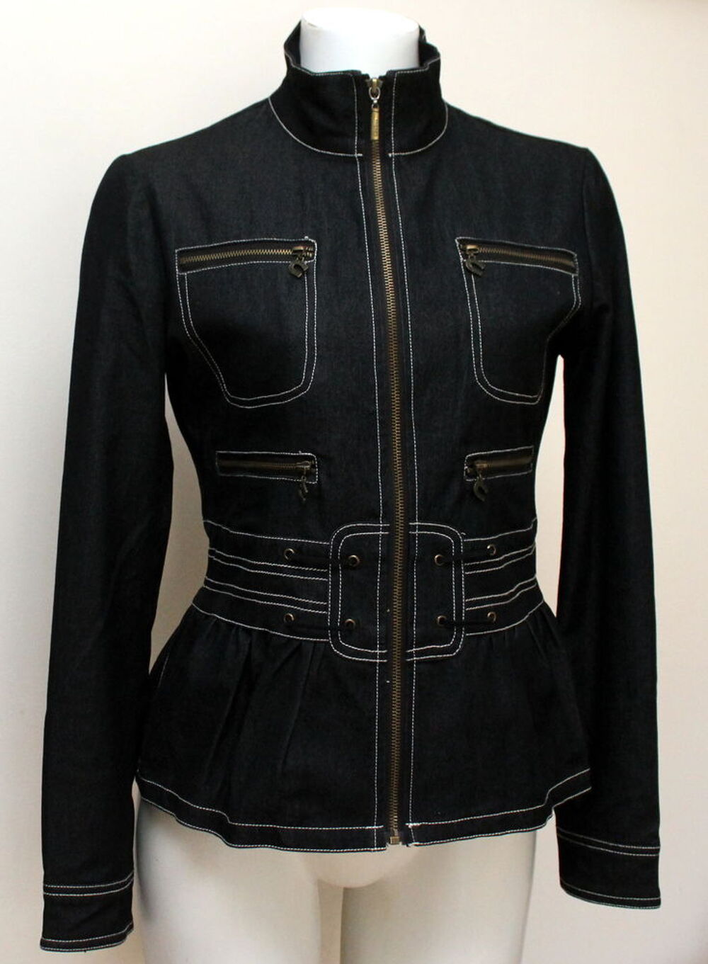 Veste Denim anthracite surpiqures blanches JUST CAVALLI T.L Vêtements