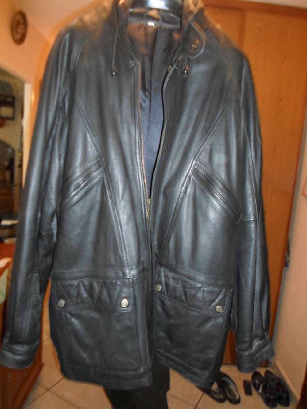 veste blouson 3/4 cuir noir Maroquinerie