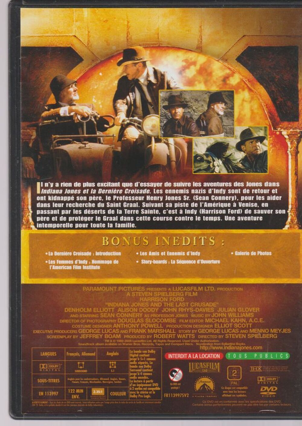 les trois premiers films d'Iindiana Jones DVD et blu-ray