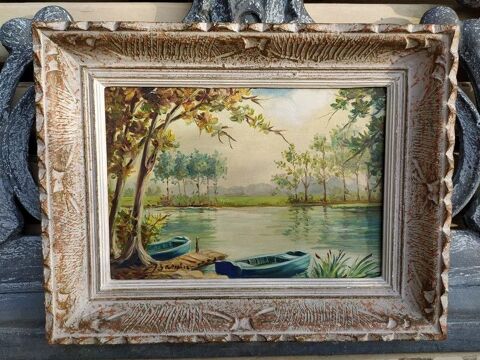 Tableau Étang de Vaubezon Neuchâtel en Saosnois Signé 90 Neufchâtel-en-Saosnois (72)