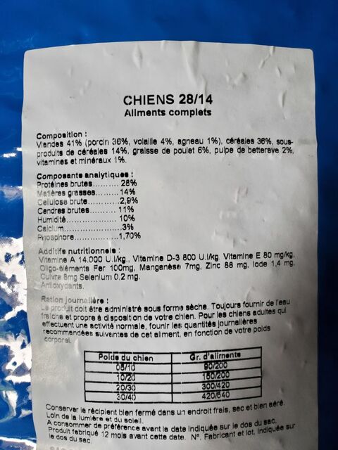 aliment chien 28/14 en 20 kg 30 71300 Montceau-les-mines