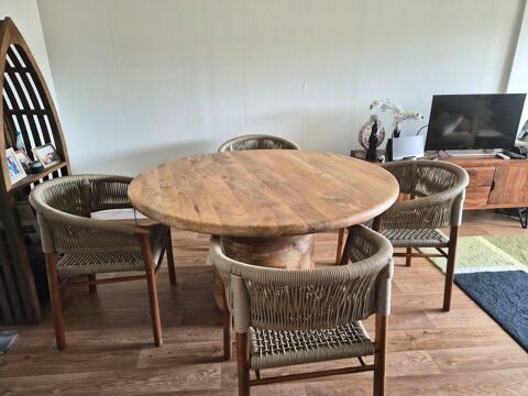 Table bois de manguier et 4 chaises bois acacia cordes tress Paris 14 (75)