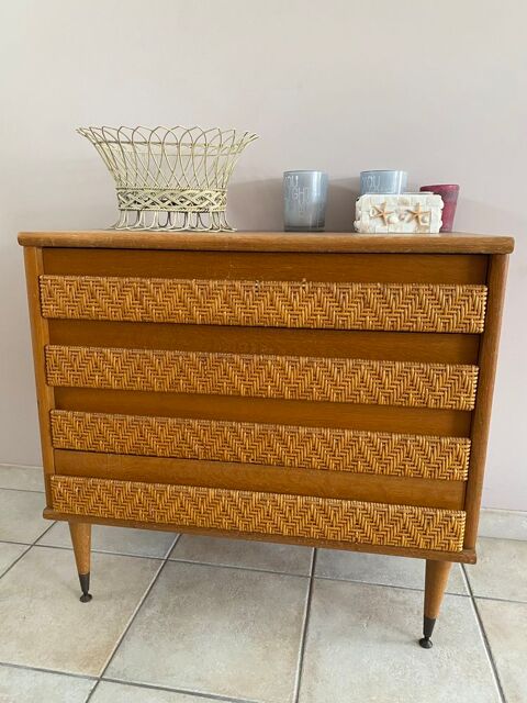 Commode vintage bois et rotin Parentis-en-Born (40)