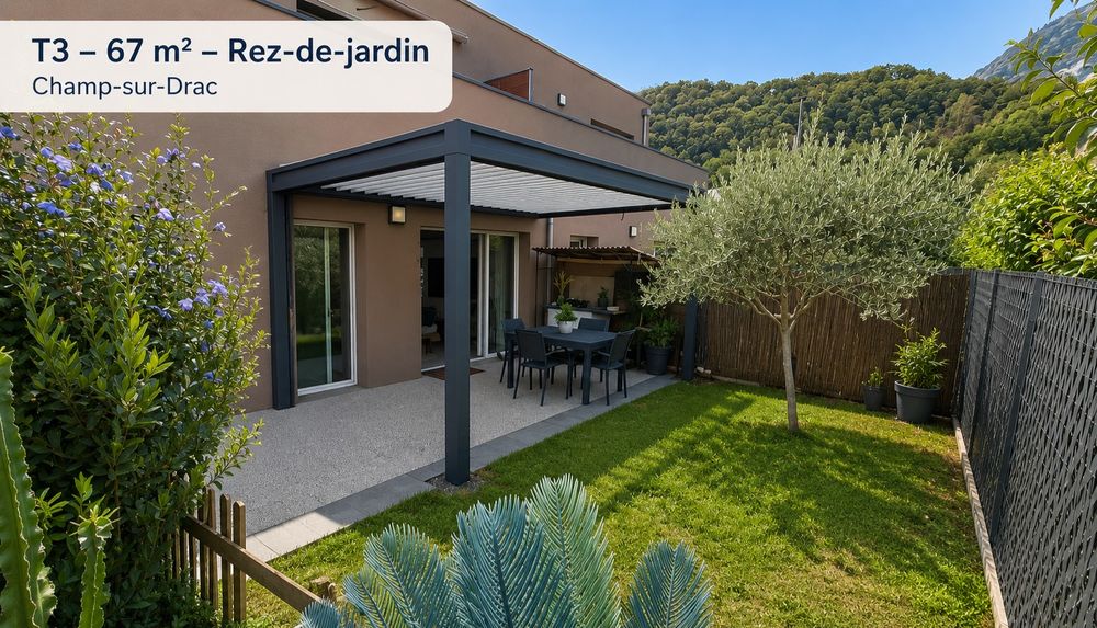 Vente Appartement RECENT  T3 EN REZ DE JARDIN + 2 PLACES PARKING PRIVATIVES Champ-sur-drac