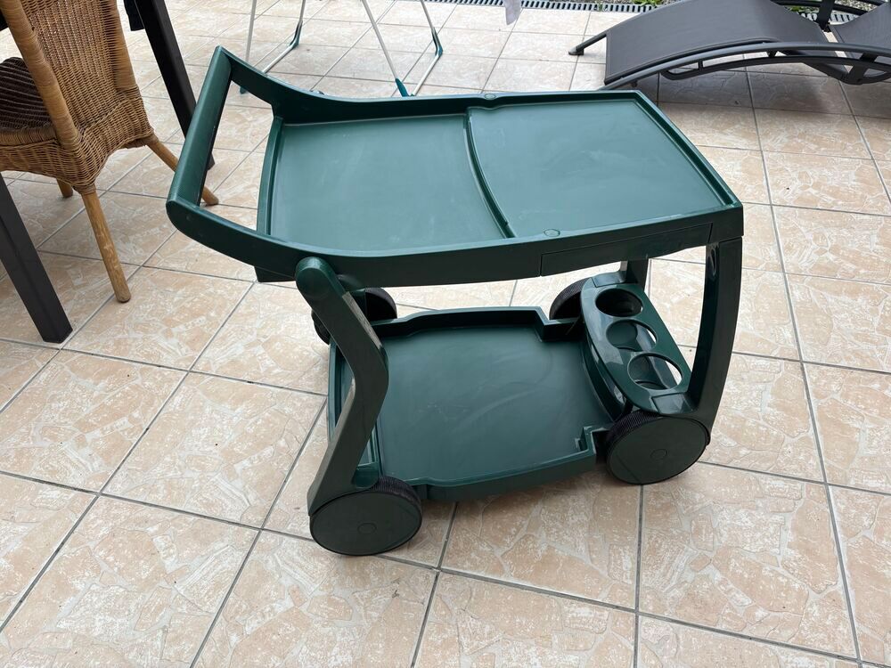 Desserte roulante de jardin / chariot barbecue - verte - 2 plateaux Meubles