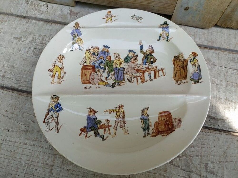 Assiette Fa&iuml;ence de Longwy Sc&egrave;ne Humoristique Taverne ca1880 Décoration