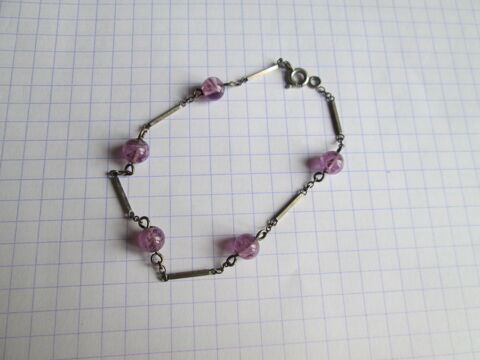 Bracelet fin mtal argent et perles violettes 5 Herblay (95)