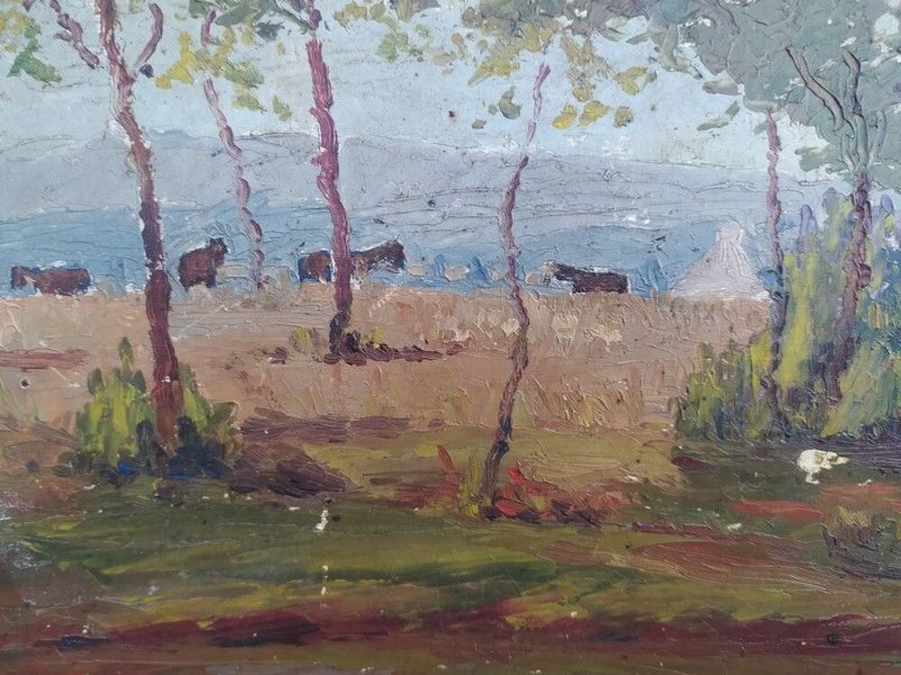 Tableau Impressionniste Paysage de Campagne Champs et Vaches 