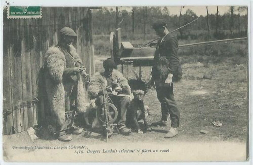 Bergers landais tricotant 
