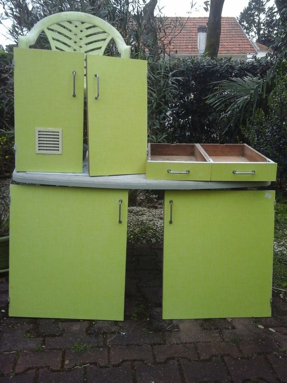 Portes de buffet vintage formica jaune Meubles