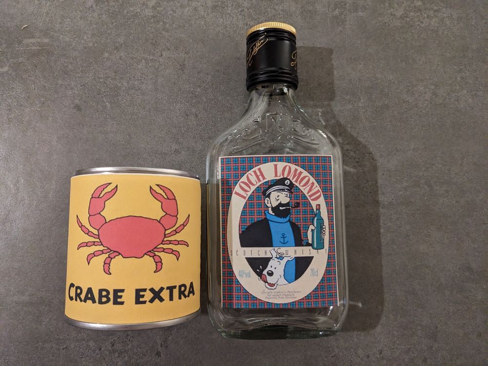 Bo&icirc;te de conserve Tintin + bouteille FLASK de whisky loch lo Bricolage