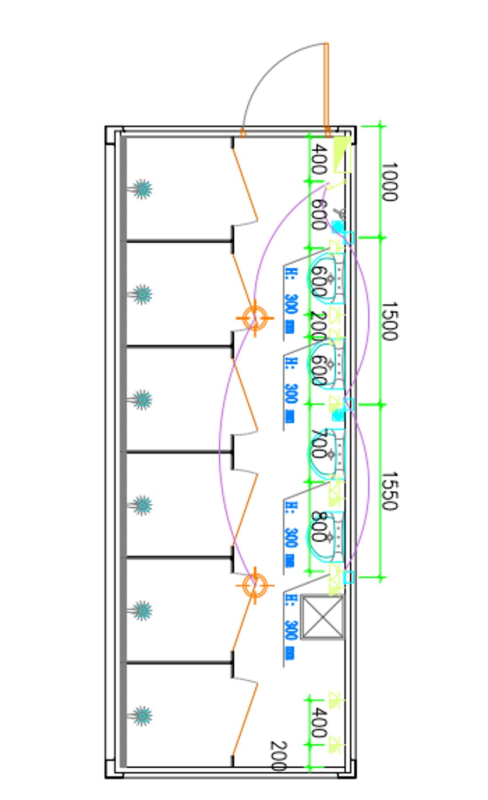    Bloc Douches - 6 cabines - finition blanche 