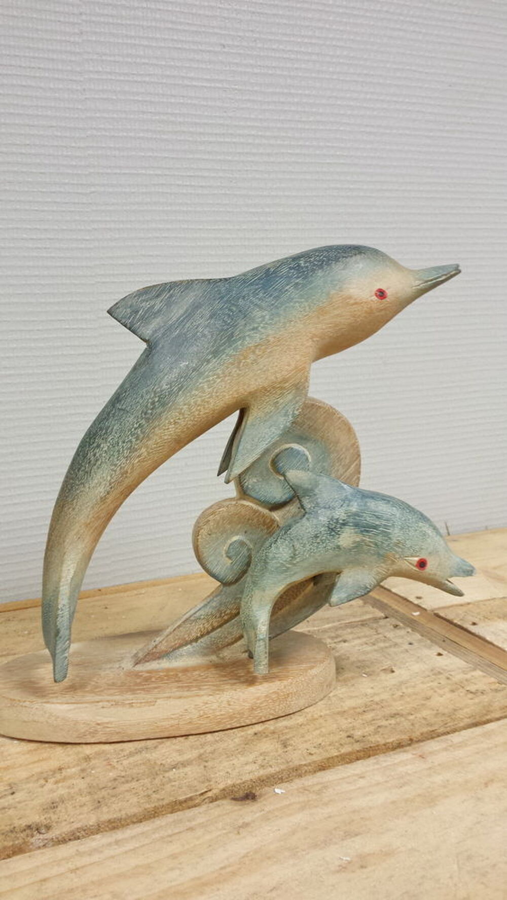 Statuette de DAUPHINS en bois peint 25 x 25 x 10 Décoration
