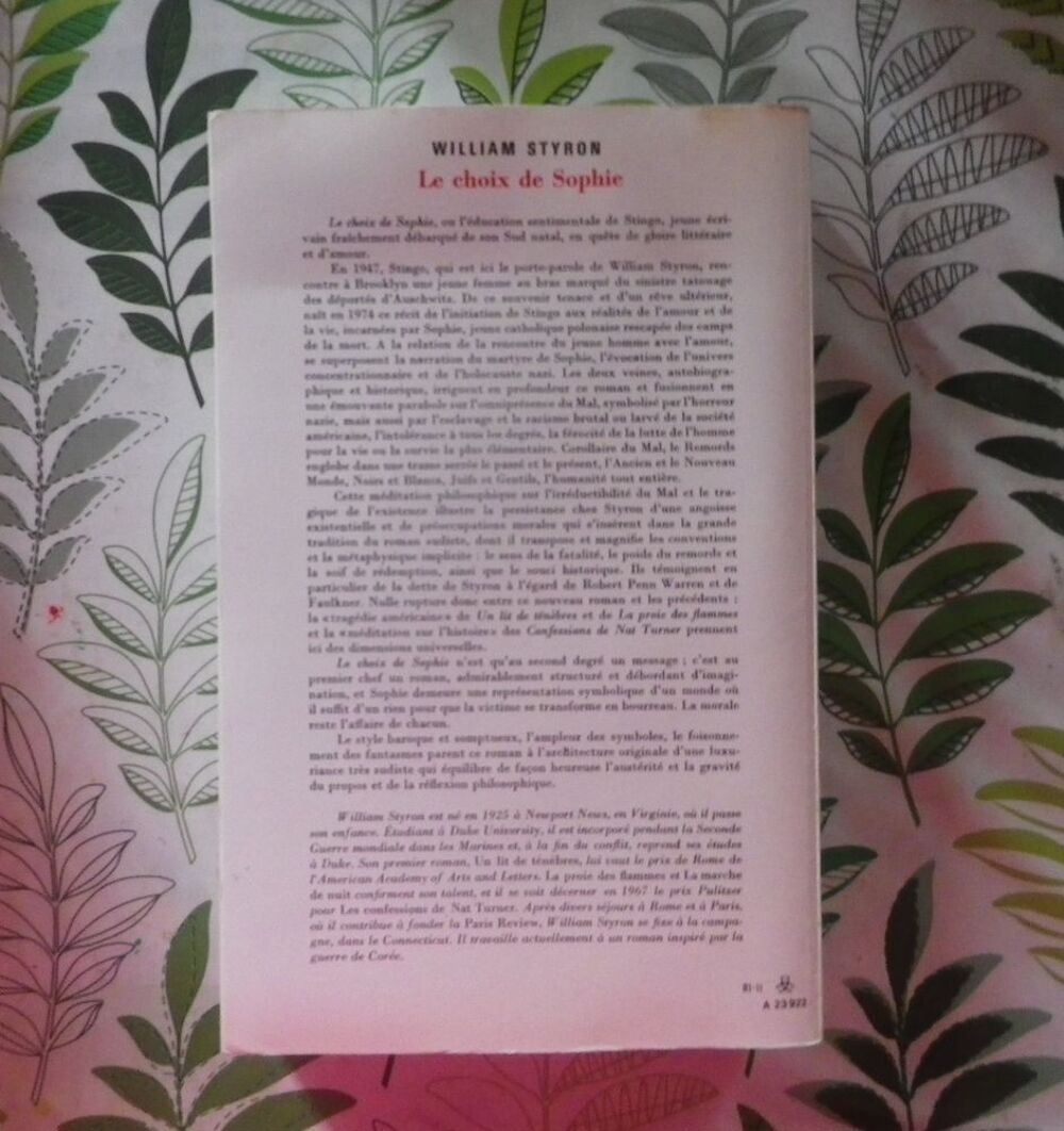 LE CHOIX DE SOPHIE de William STYRON Ed. Gallimard Livres et BD