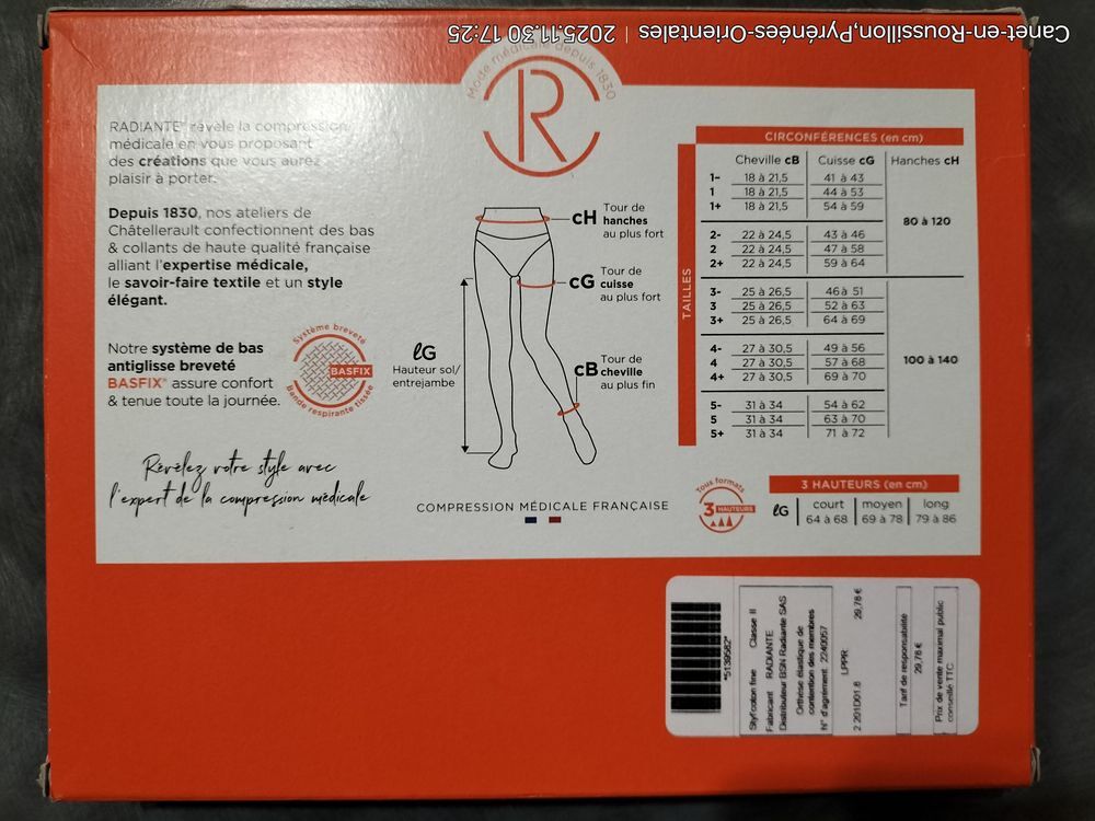 Paire de Bas NEUF Contention (de cuisse) marque Radiante T2C Vêtements
