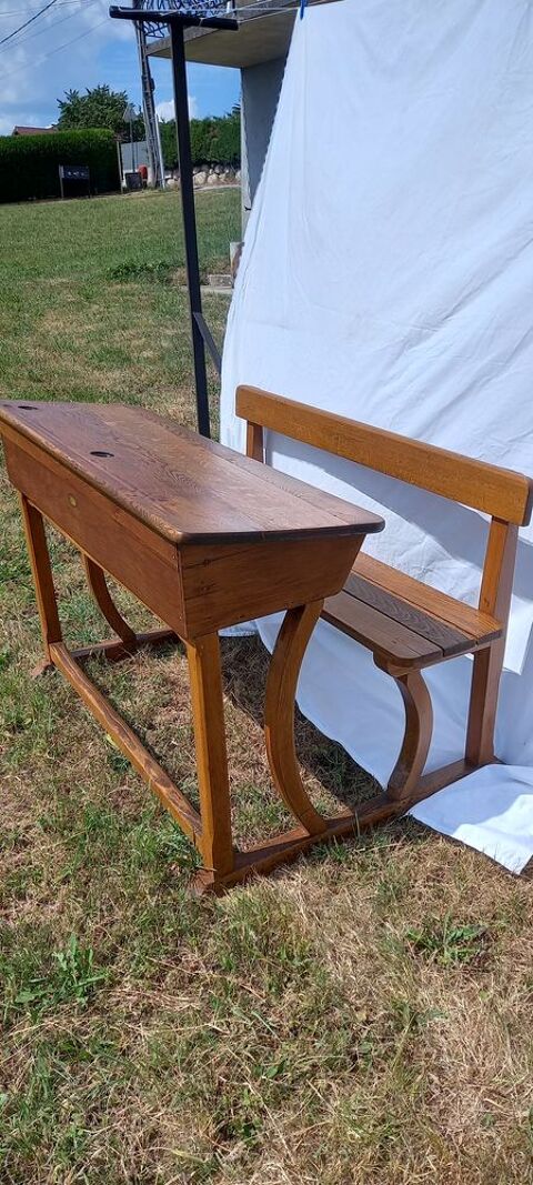 Bureau d'école vintage Saint-Martin 2 places Pieds galbés 170 Cranves-Sales (74)