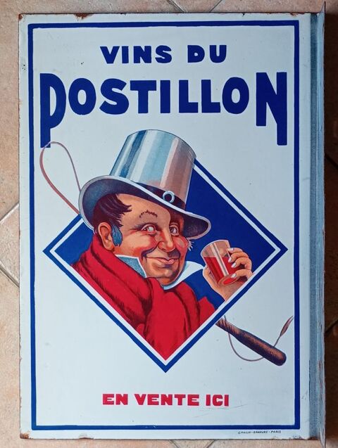 Ancienne plaque �maill�e double face Vins du Postillon 550 Saint-Rapha�l (83)