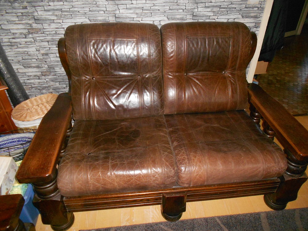Salon cuir et bois, 3-2-1 Meubles