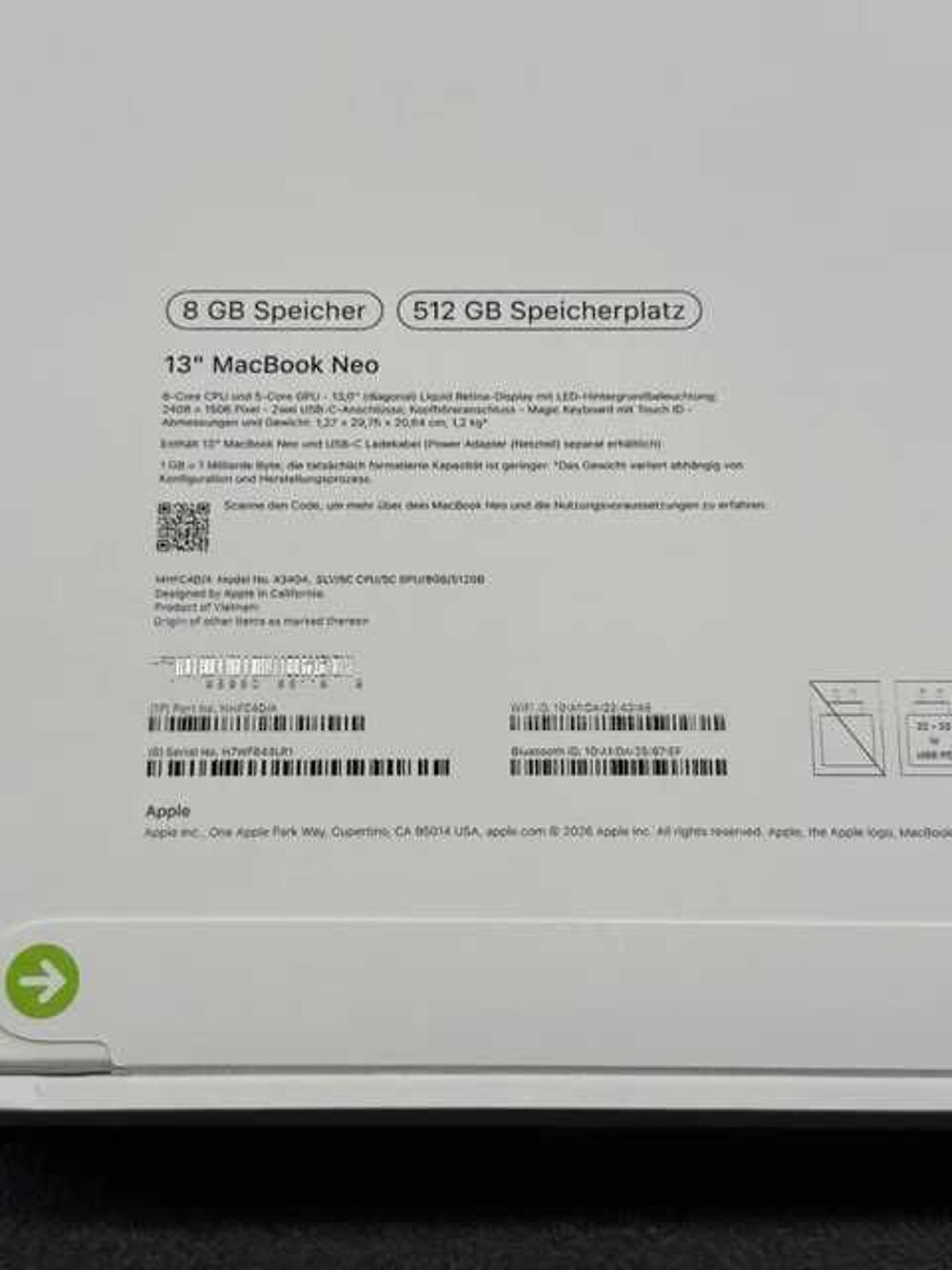Apple MacBook NEO 512GB Silber NEU Matériel informatique