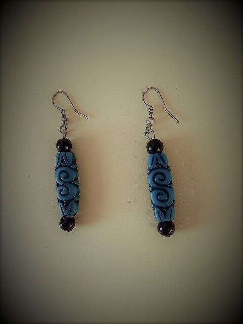 Boucles d'oreille fantaisie bleu vert 1.5 Villiers (86)