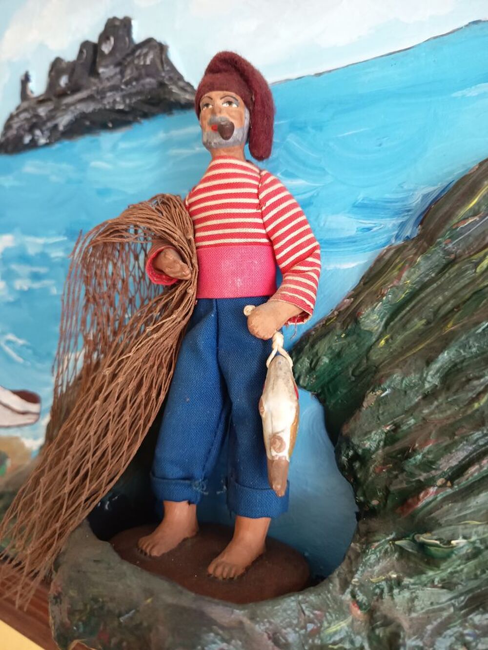 tableau pecheur en reliel Décoration