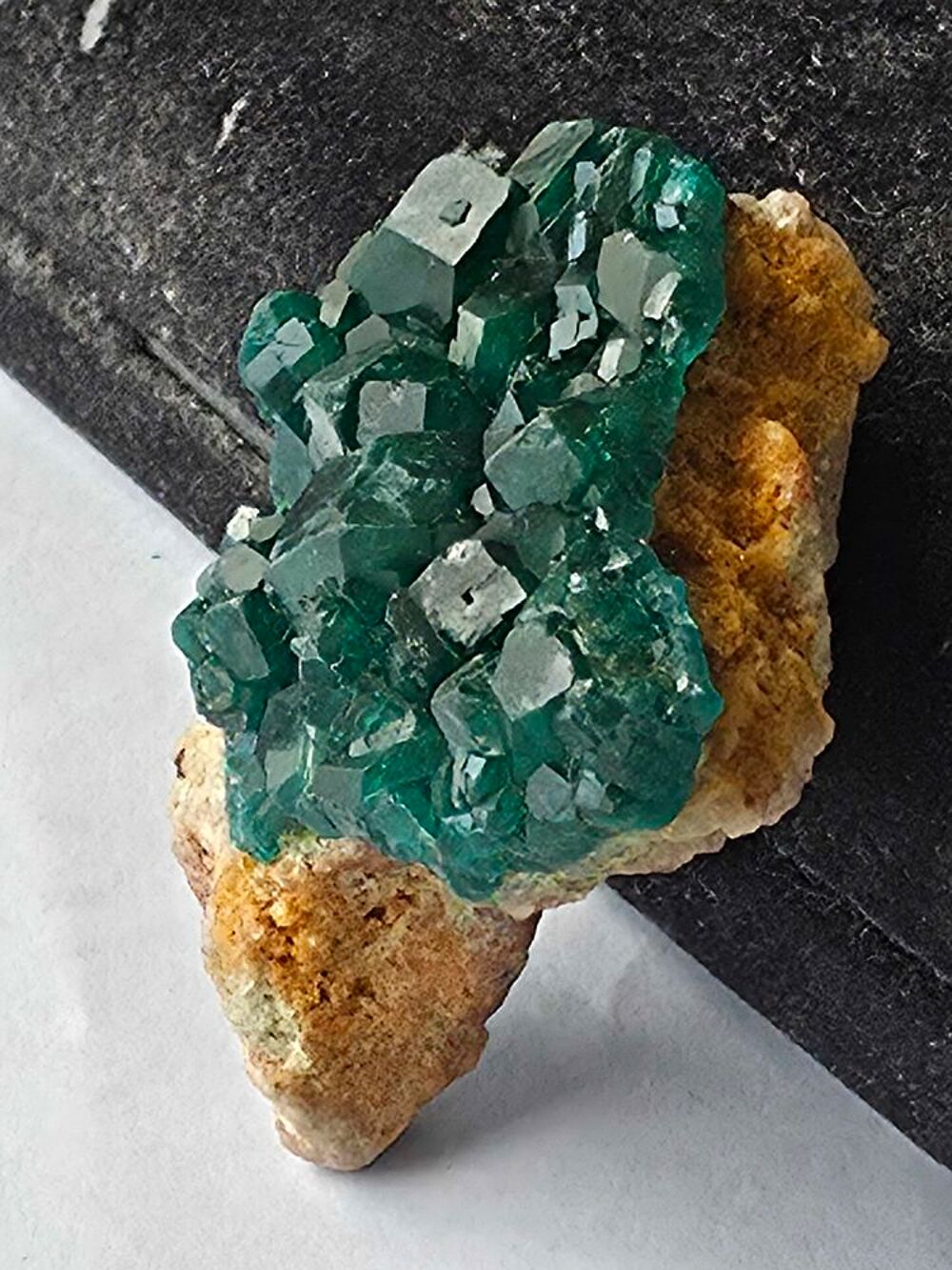 Magnifique Dioptase naturelle du Congo sur gangue-Katanga-26g 