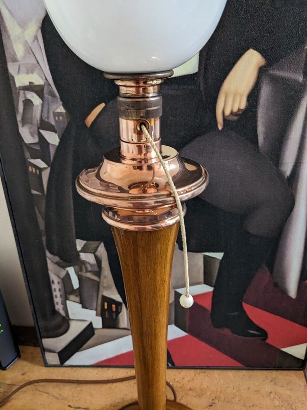 Belle grande lampe art d&eacute;co MAZDA 1930 couleur CUIVRE et NOY Décoration
