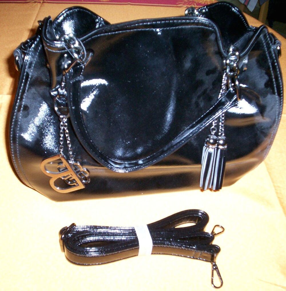 Sac &agrave; main cuir verni noir, neuf Maroquinerie