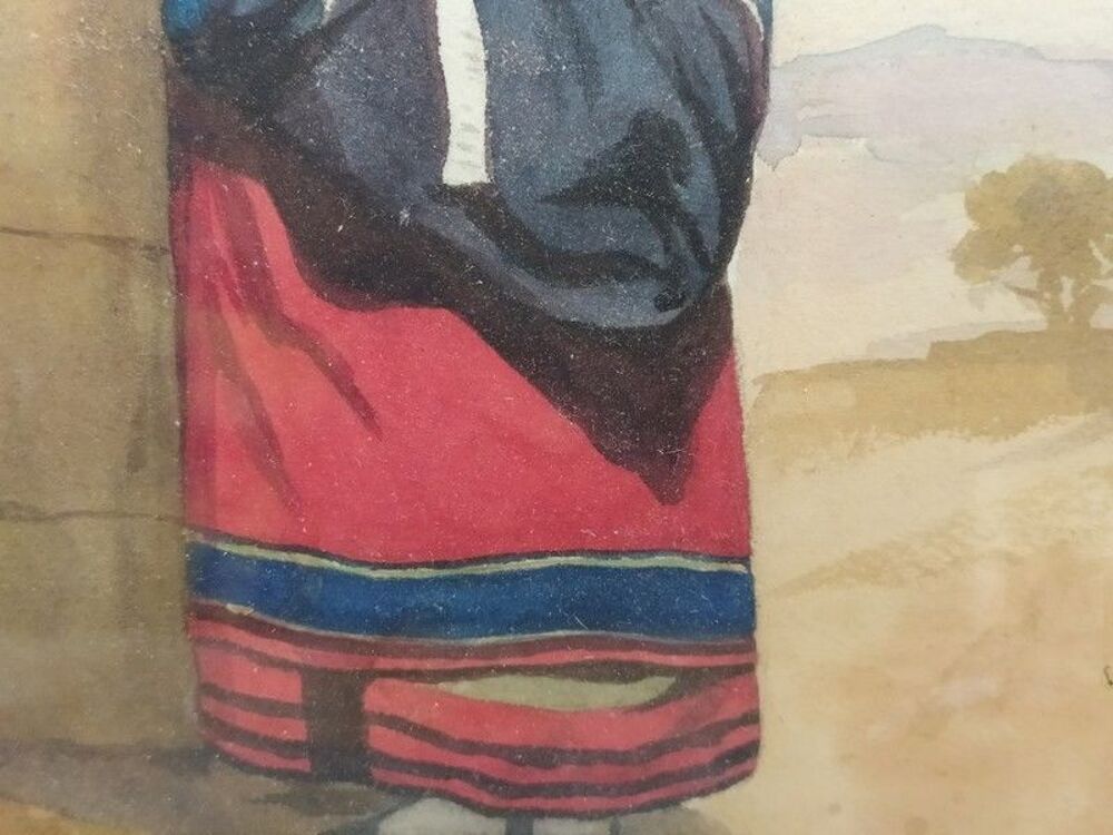 Tableau Aquarelle Costume Traditionnel Italien Italie XIX&egrave;me 