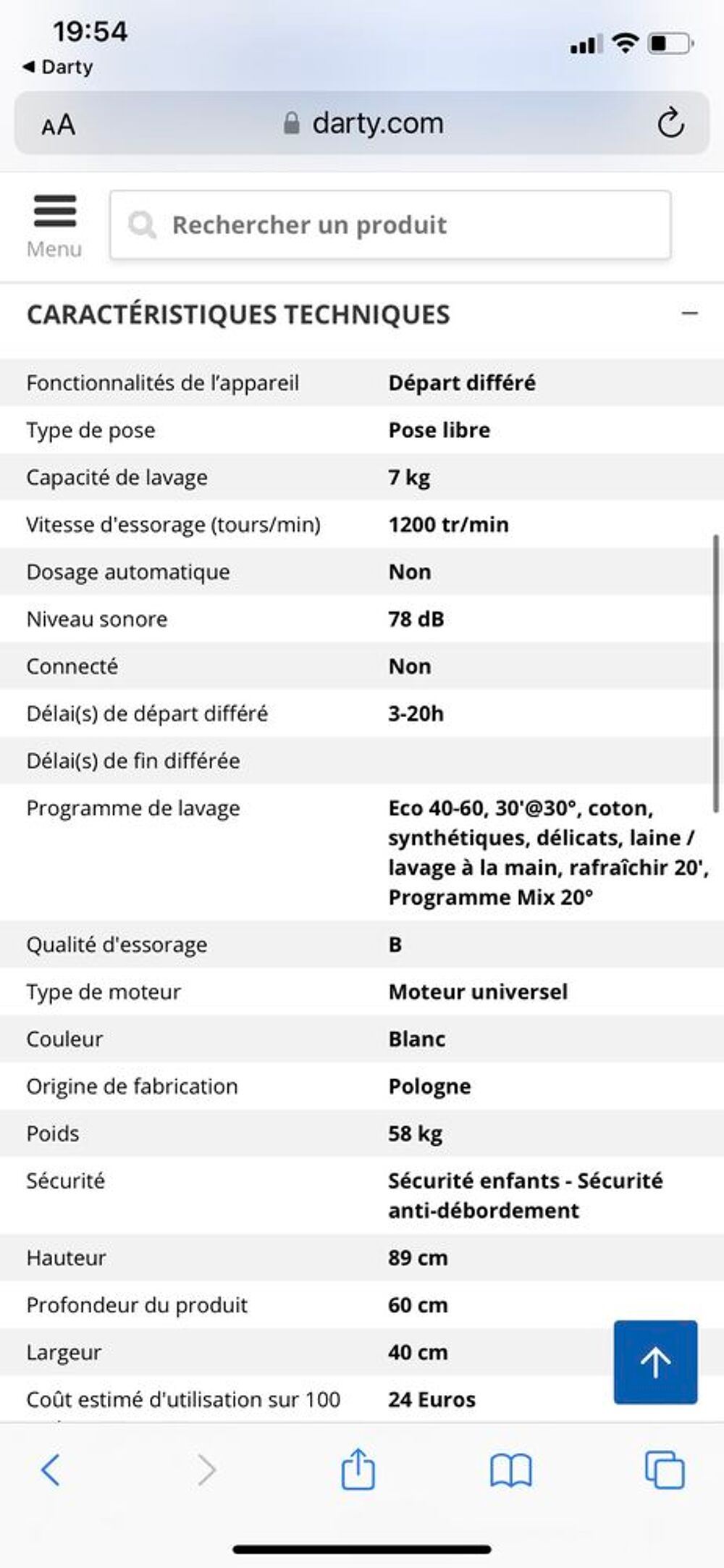 Lave linge Faure 7 kg Electroménager