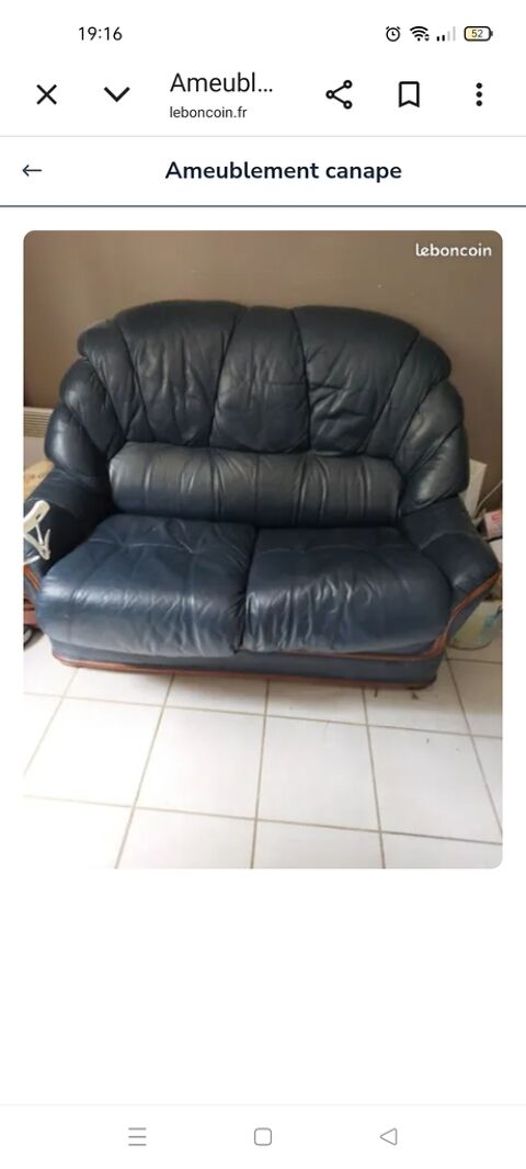 Canap� 2 places cuir noir 30 Saint-Laurent-des-Arbres (30)