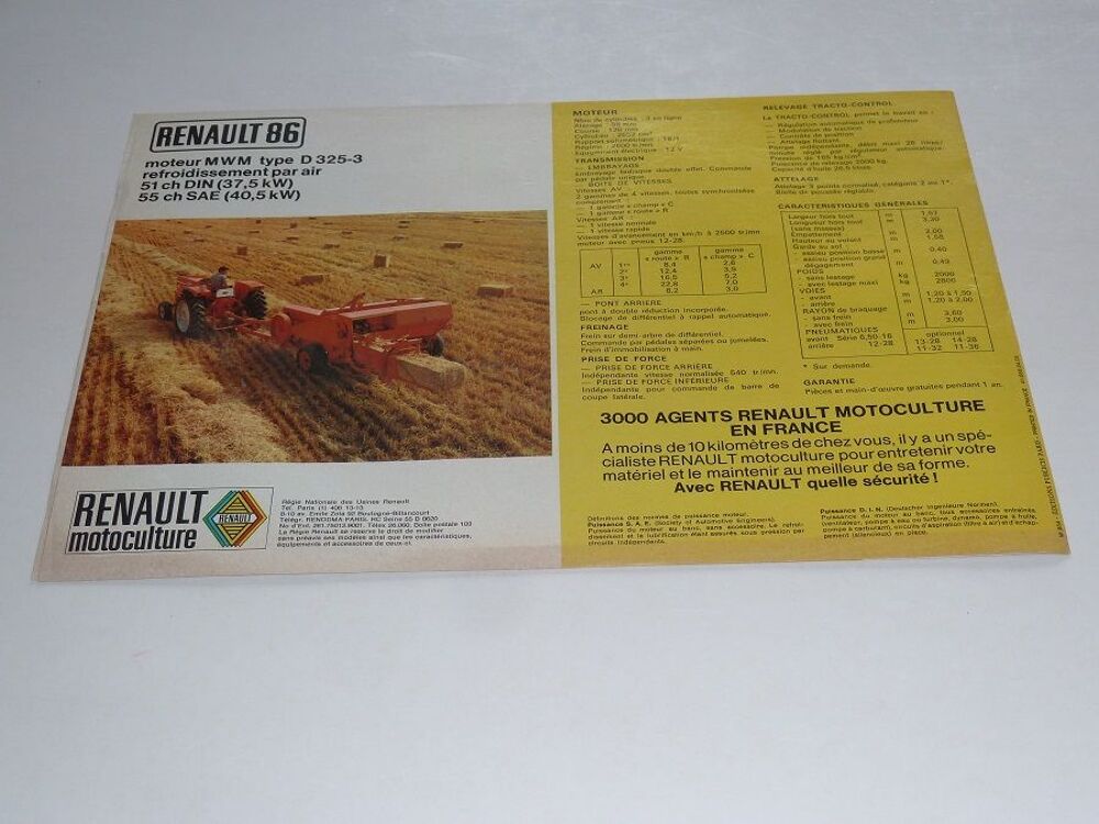 Prospectus d&eacute;pliant tracteur RENAULT 86 