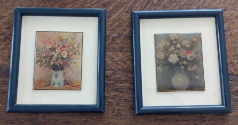 Lot 2 cadres avec peinture florale sur c�ramique 10 Royan (17)