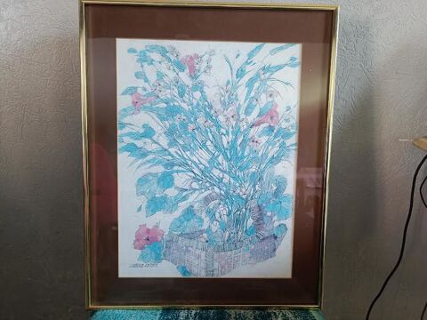 LITHO NATURE MORTE CORBEILLE ET FLEURS BLEUS 30 Saint-Jean-du-Cardonnay (76)