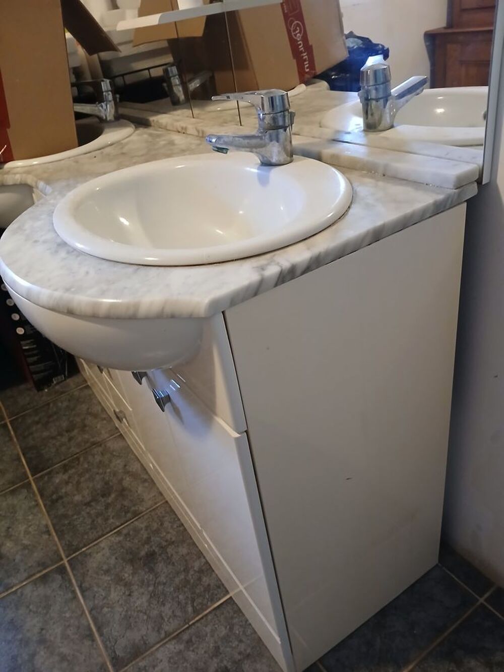 MEUBLE SDB DOUBLE VASQUE avec grand miroir et robinetterie Meubles