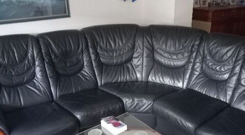 Canap angle cuir vachette noir 6 places 200 Trbes (11)