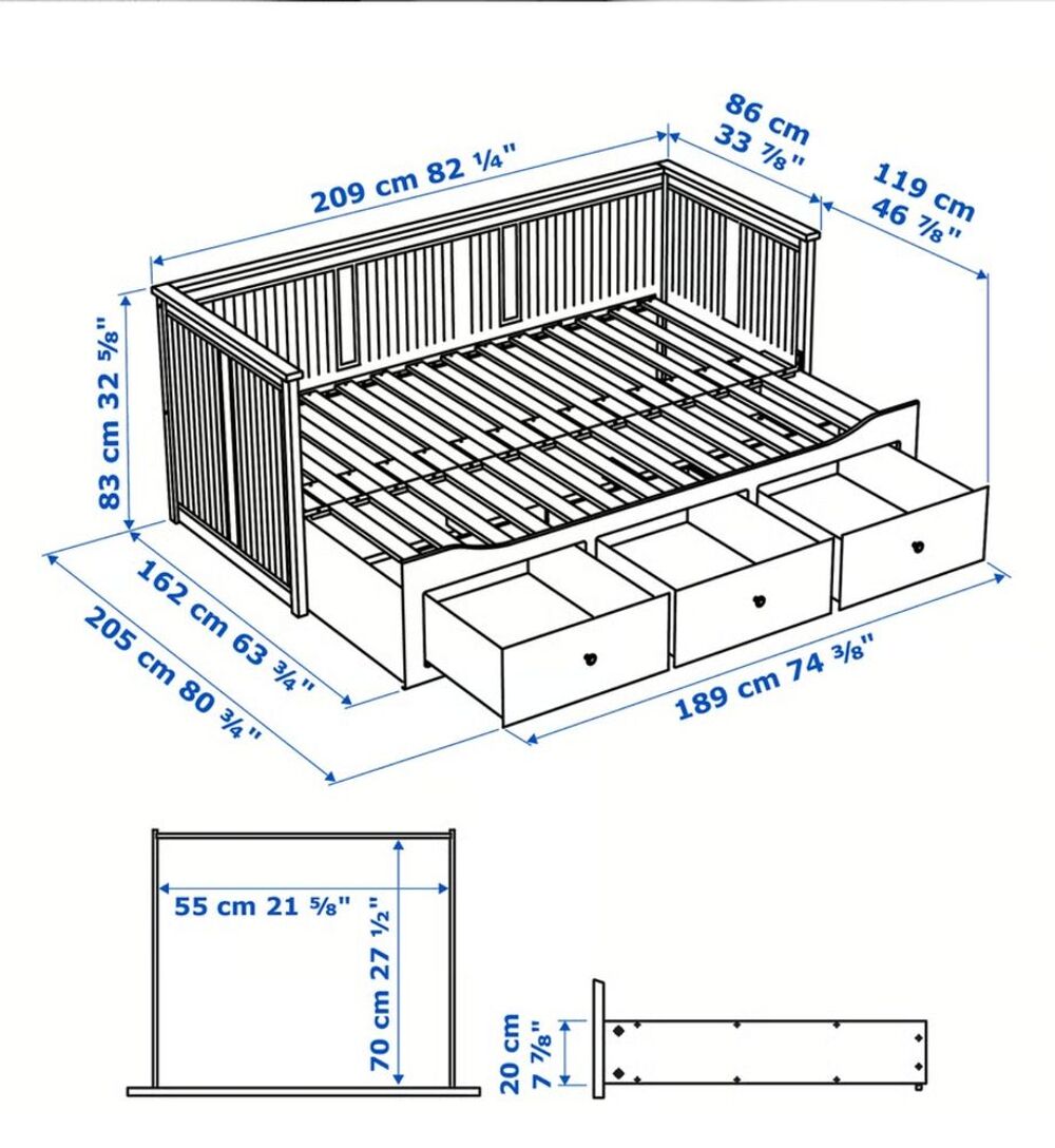 Lit banquette Hemnes 2 places (structure+2matelas ) Meubles