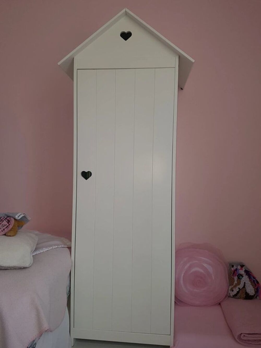 Armoire 1 porte bois blanc originale type cabine de plage Meubles
