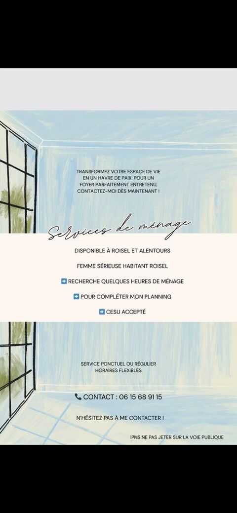 Femme de m&eacute;nage sur Roisel ou ses proches allentours 0 80240 Roisel