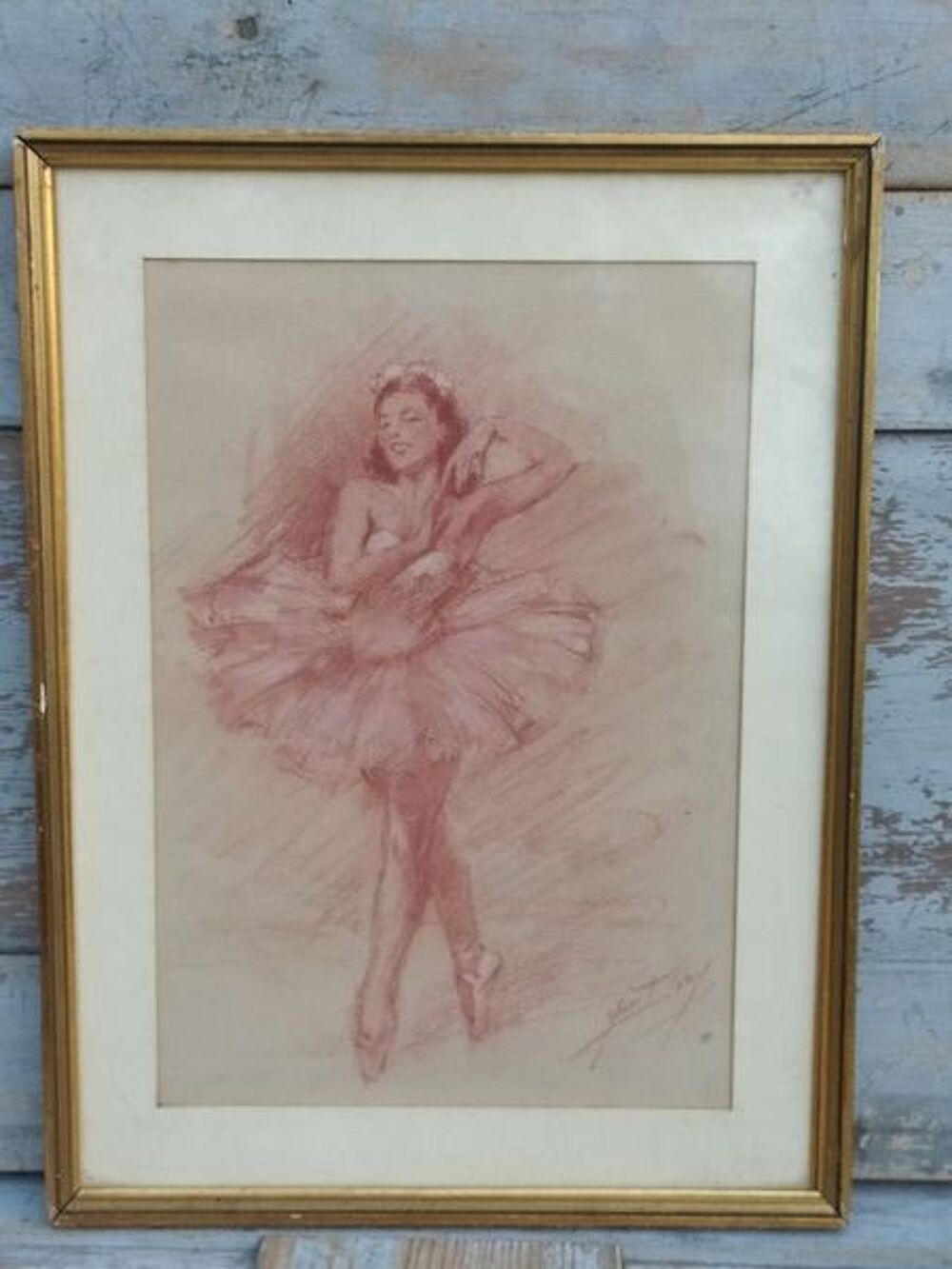 Dessin Sanguine Danseuse de Ballet Ballerine Sign&eacute; 