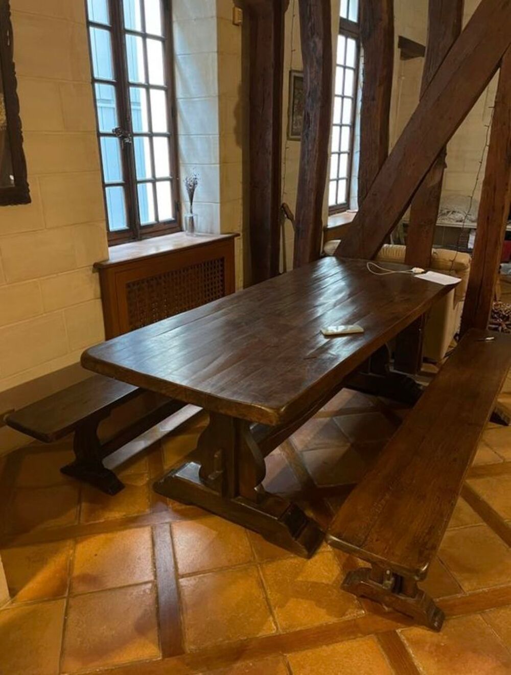 Magnifique table de monast&egrave;re en bois massif avec ses 2 banc Meubles
