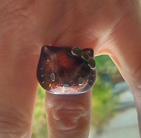 Bague Boule Fantaisie  Tte de Chat  Emaille Coloris Marron 10 La Fert-Alais (91)
